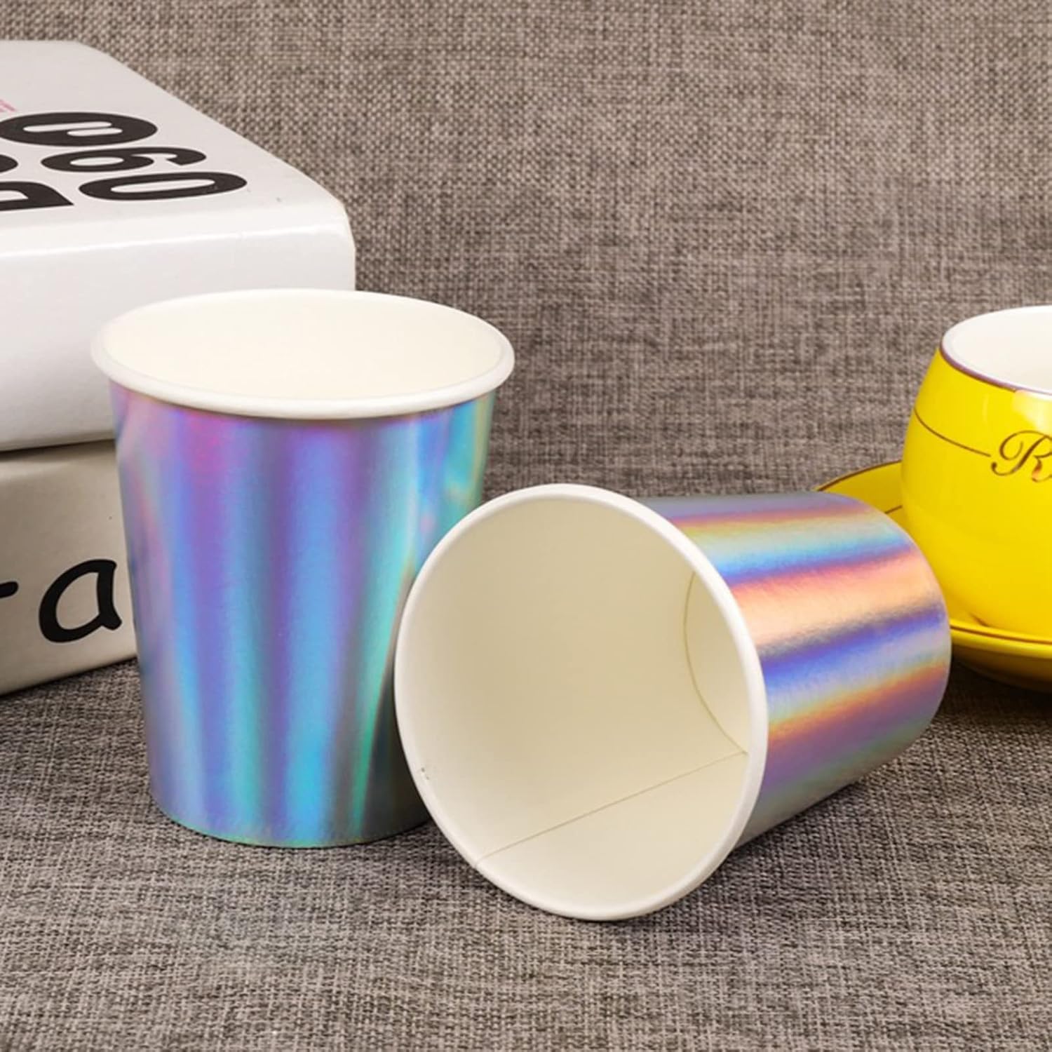 Iridescent Paper Cups 9 oz [50 pack] Disposable Coffee Cup Hot Cold Drinks Tea Water Milk Juice Beverages Holographic Rainbow Party Decorations for Picnic Home Birthday Wedding Anniversary Christmas image 4