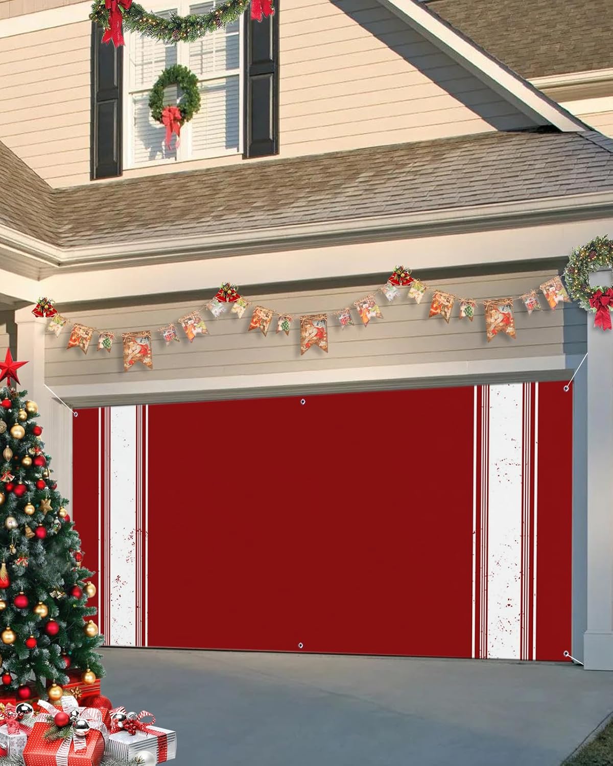 Christmas Garage Door Banner Cover 7 x 8 ft, Merry Christmas Xmas Tree Snowman Winter Snow Blue Christmas Garage Door Decorations Holiday Christmas Backdrop Decor for Winter New Year Xmas Party