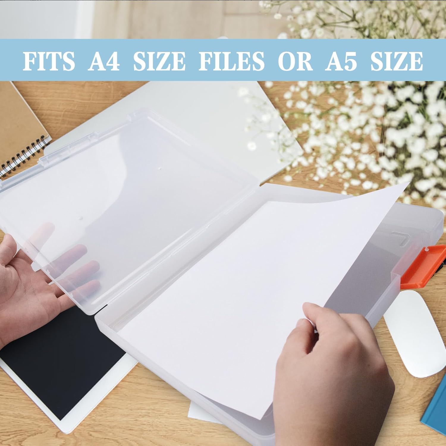 12 Pcs Clear A4 A5 File Box Document Plastic Storage Box with 48 Labels File Holder Organizer Paper Plastic Case Magazine Protector with Buckle Office School Supplies - Image 4