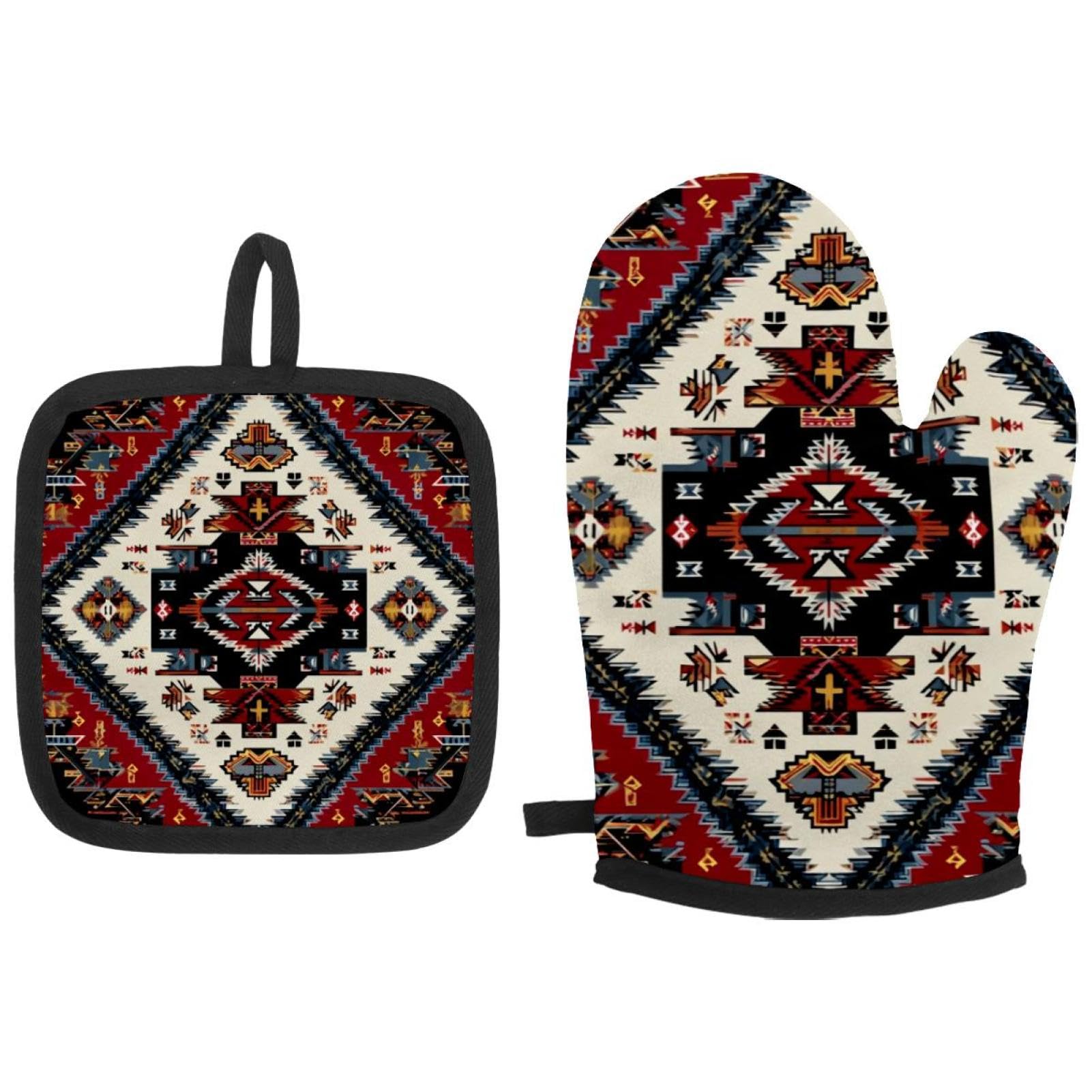 Maniques Native et Navajo en tissu robuste lavable set de 2 pièces pour la haute cuisine