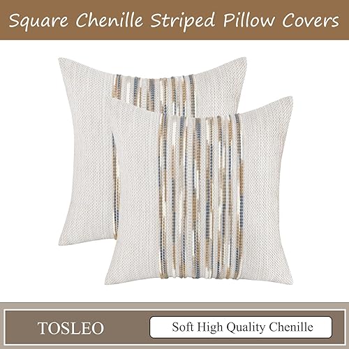 Miniatura 5 de Tosleo Juego de 2 fundas de almohada bohemias copetudas de 18 x 18 pulgadas, fundas de almohada decorativas a rayas, fundas de almohada decorativas