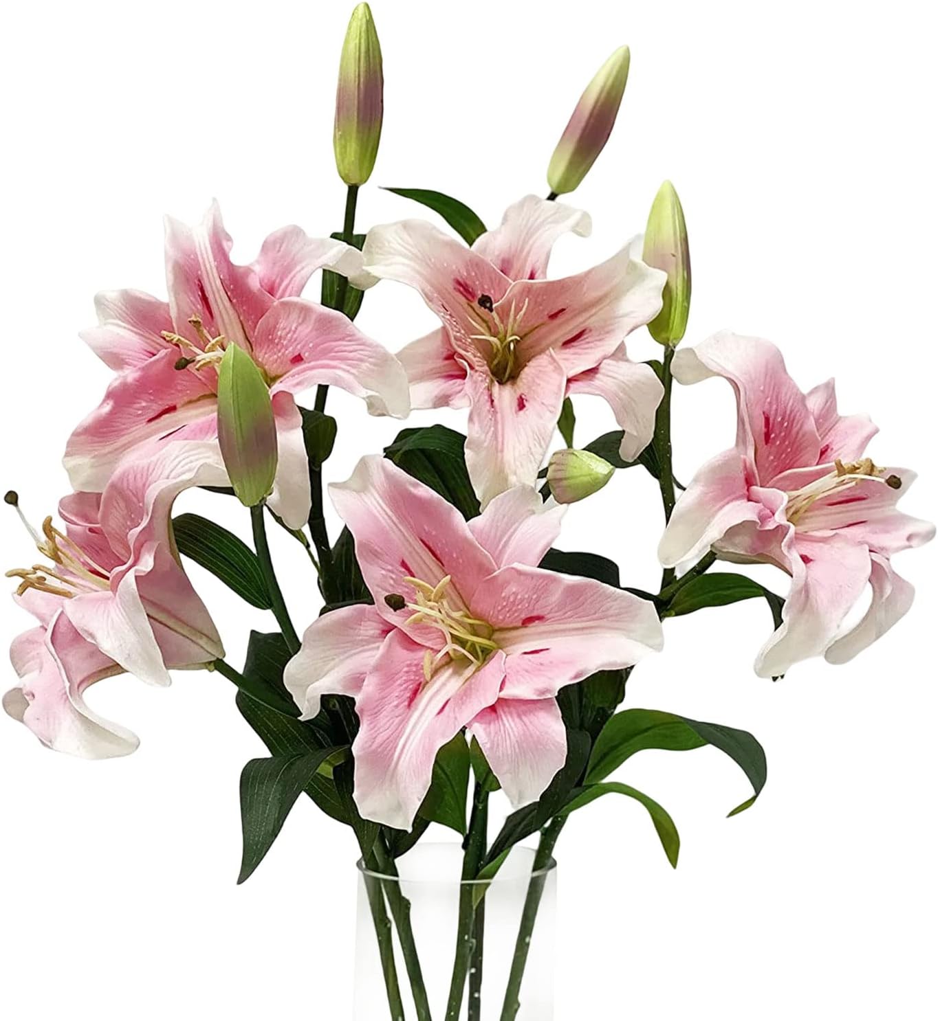 YiRonCins Pink Artificial Flower Lily 2 Pcs 30" Long Stem