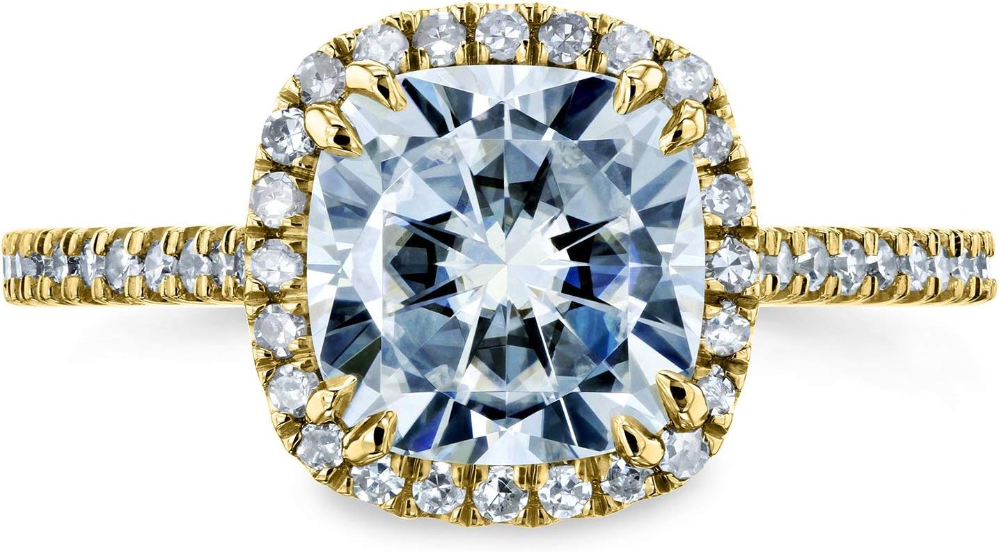 Kobelli Cushion Moissanite Halo Engagement Ring 2 1/4 CTW 14k Yellow Gold, 11