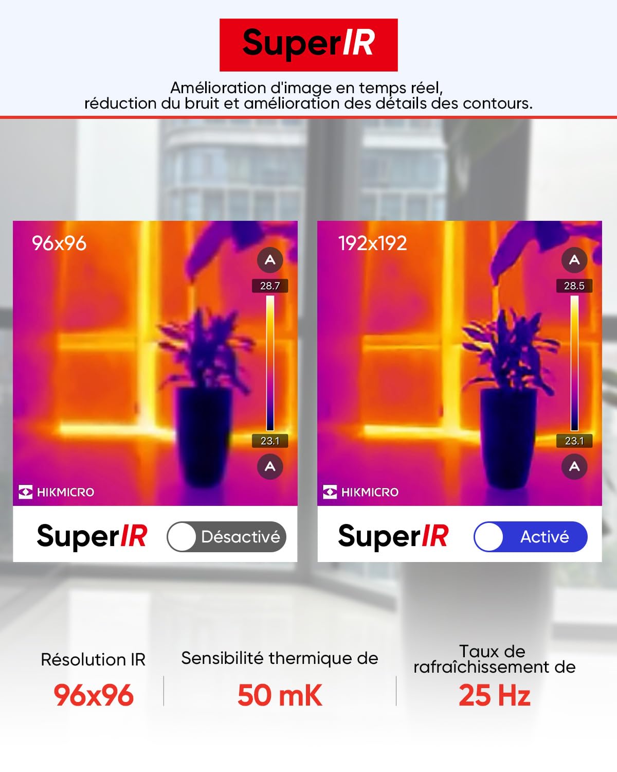HIKMICRO Camera Thermique MiniE - iOS/Android, Amélioration de l'image SuperIR, 25Hz, pour Téléphone/Tablette, USB-C/Lightning (compatible avec iPhone 15/16)