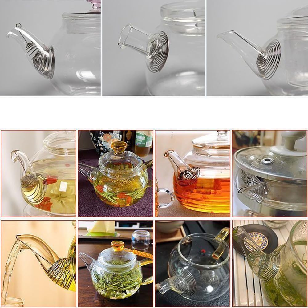 8 Pack Glass Teapot Spout Strainer Stainless Steel Loose Leaf Tea Drain Strainer Tea Pot Pouring Filter for Glass Teapot with Removable Infuser Stovetop Large Tea Pot Blooming Tea Kettle