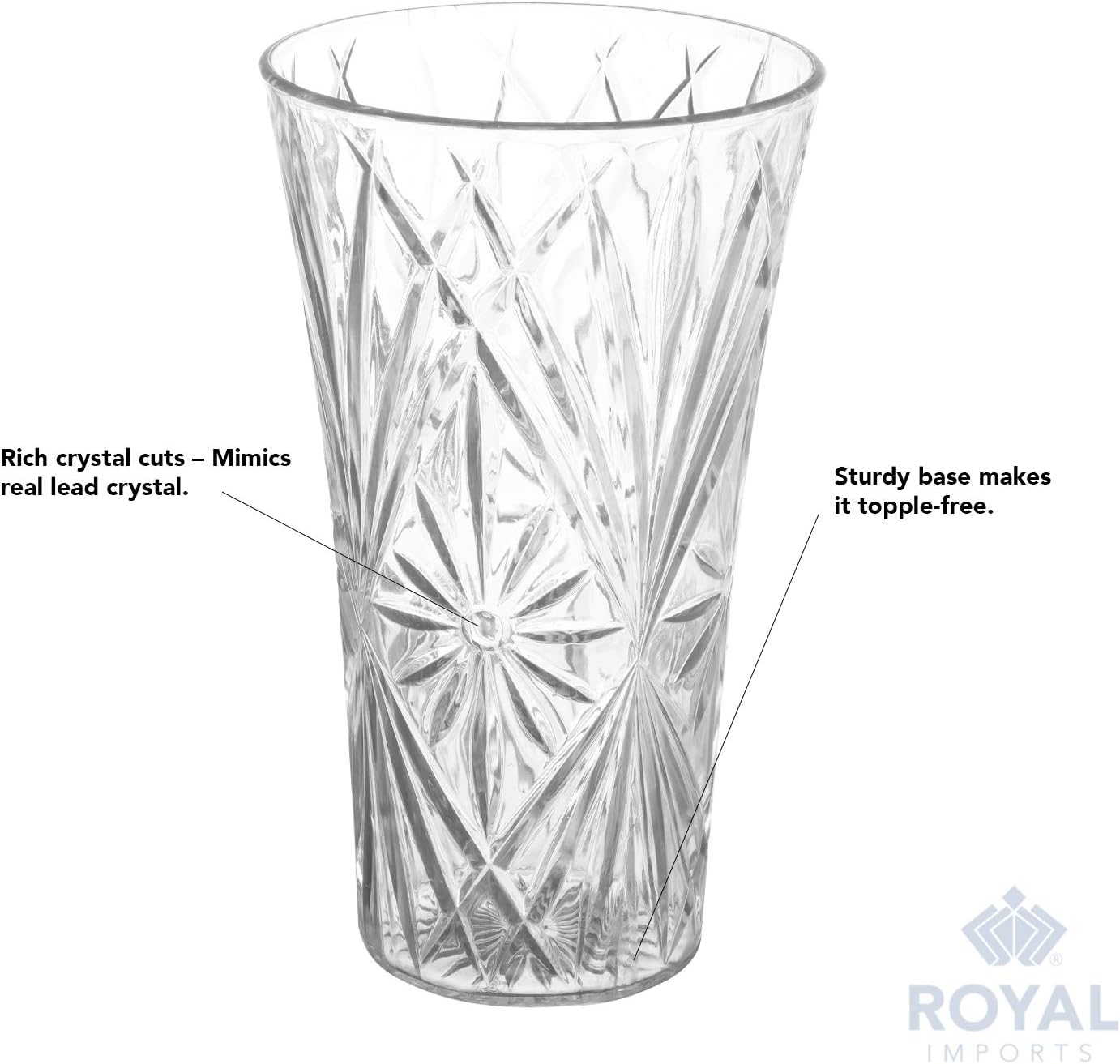 Royal Imports Flower Acrylic Vase Decorative Centerpiece for Home or Wedding Non-Breakable Plastic - 10" Tall, 6" Opening - Clear