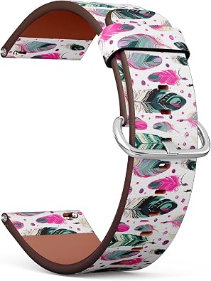 Watch Band, Ethnic Feathers Native Pattern, Fossil Womens Gen 5E 42mm / Gen 6 42mm, Fossil Venture Gen 4 HR/Gen 3 Women Men, 18mm Replacement Vegan Leather Strap Bracelet