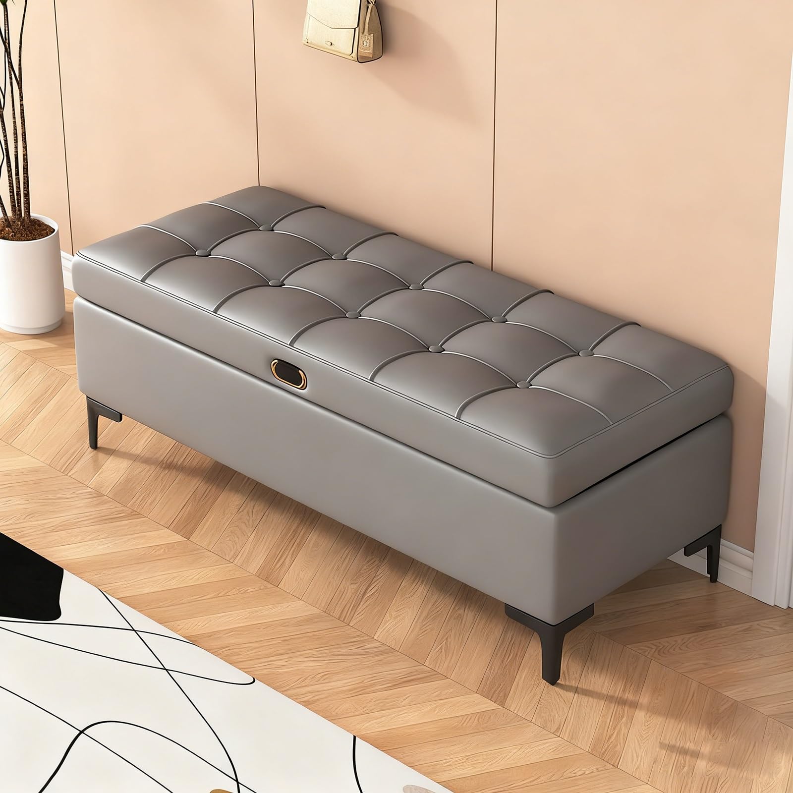 Banc de rangement à chaussures d'entrée ottoman 40cm avec assise rembourrée et coffre