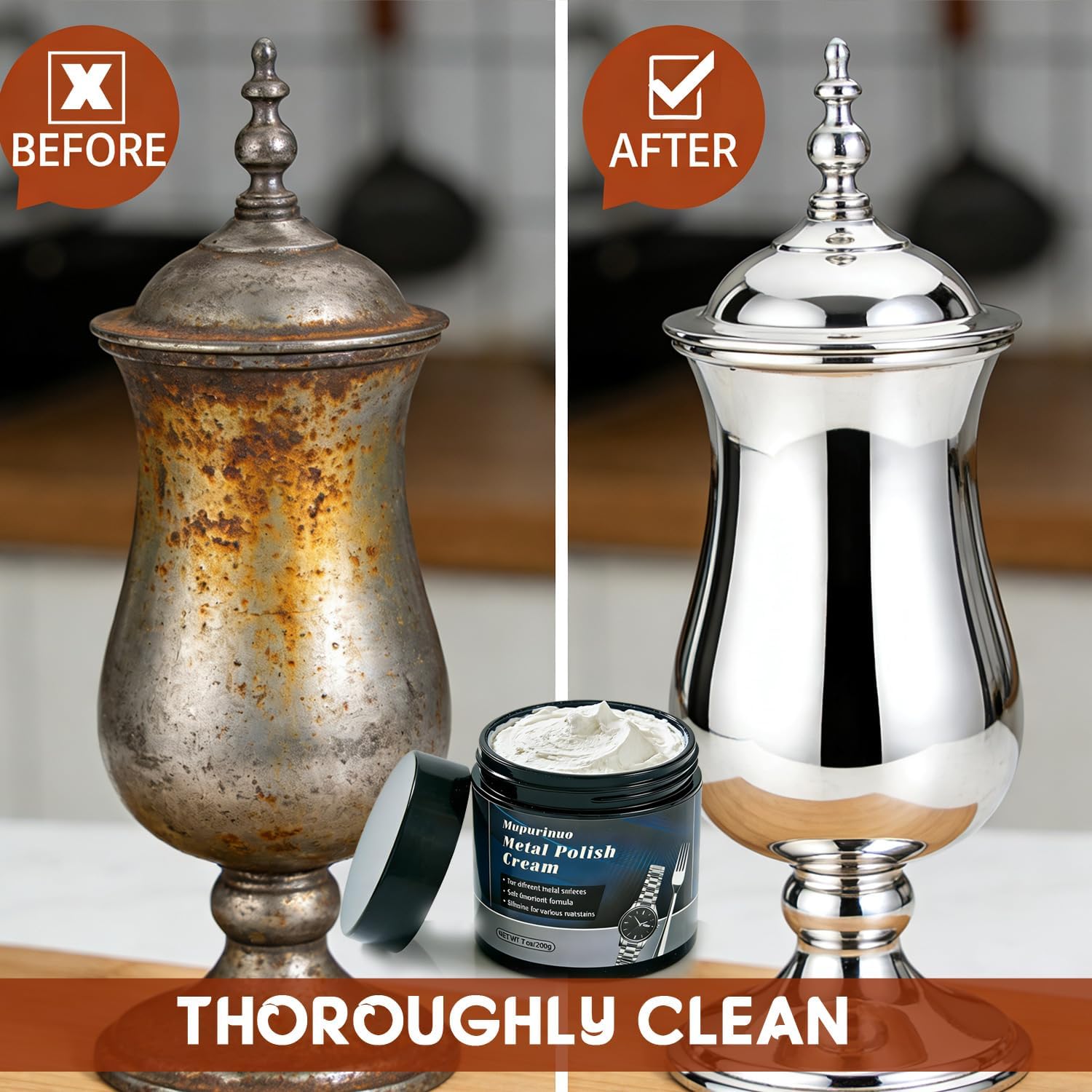 Copper and Metal Polish Cream and Cleaner Cream，Copper Cleaner & Brass Cleaner and Stainless Steel,for Long-Lasting Shine，Gently Clean and Remove Tarnish & Stains Without Scratching