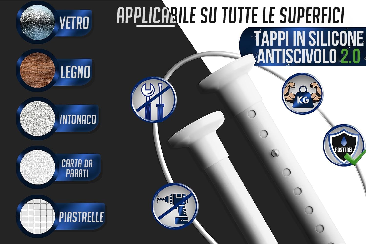 Asta Telescopica Per Tende Vailge - Regolabile 210-310 Cm, Nero, Senza Foratura - Foto 12