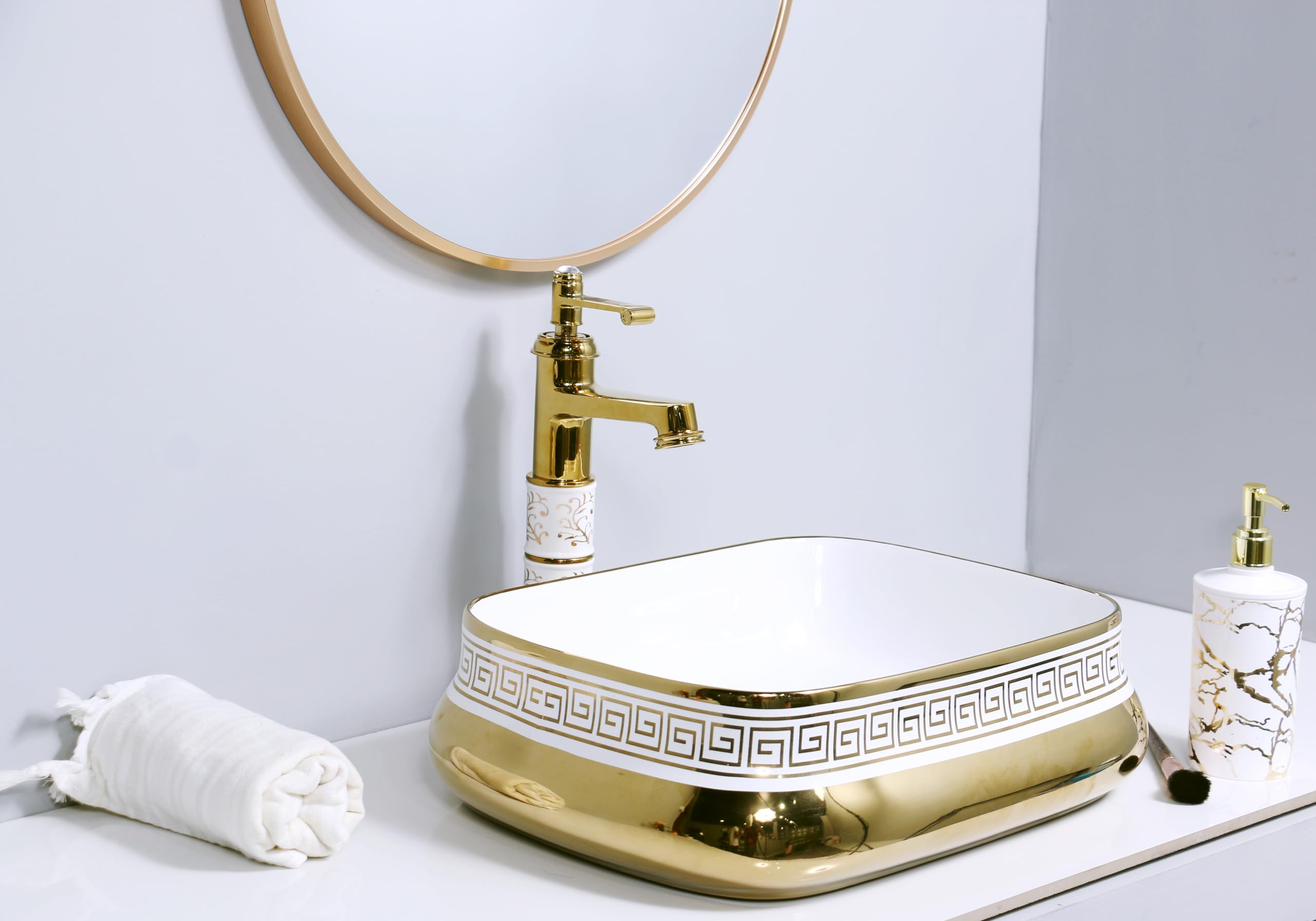 Hardstone Table Top Ceramic Wash Basin – Countertop Designer Vessel Sink - Bathroom Washbasin over counter For Hotel Home Living Room – Printed Glossy Finish (529) 4