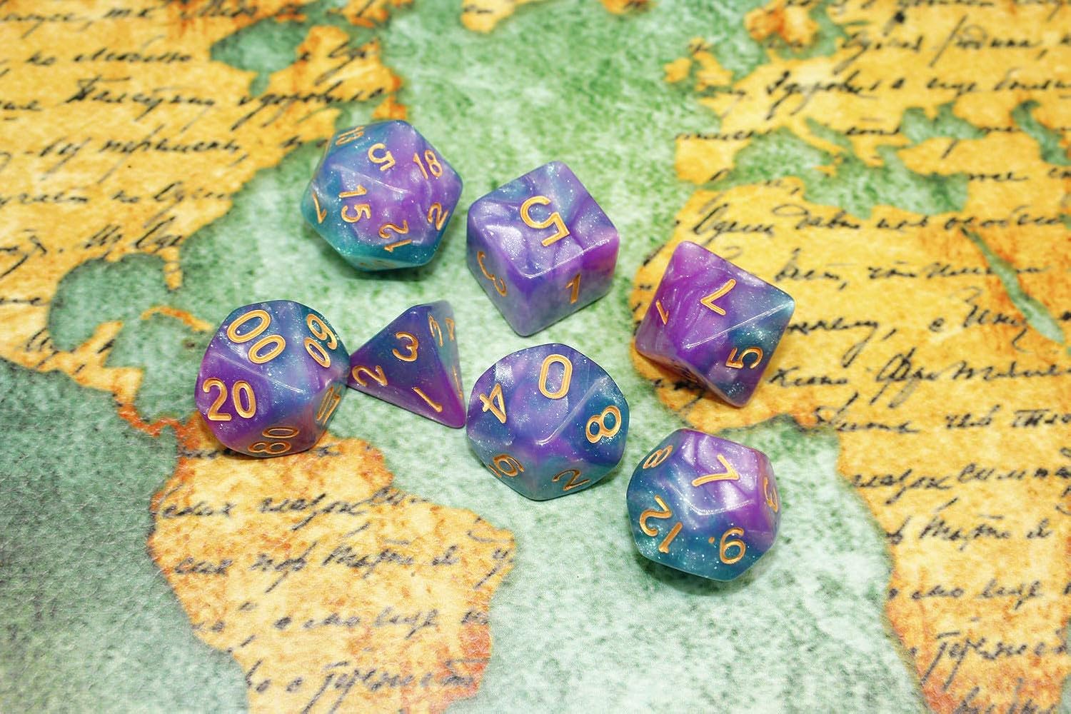 Dice DND RPG Blue Purple Polyhedral Dice Set Fit Dungeons and Dragons(D&D) Pathfinder Role Playing Games 7 Dice Set with Color Changing Glitter