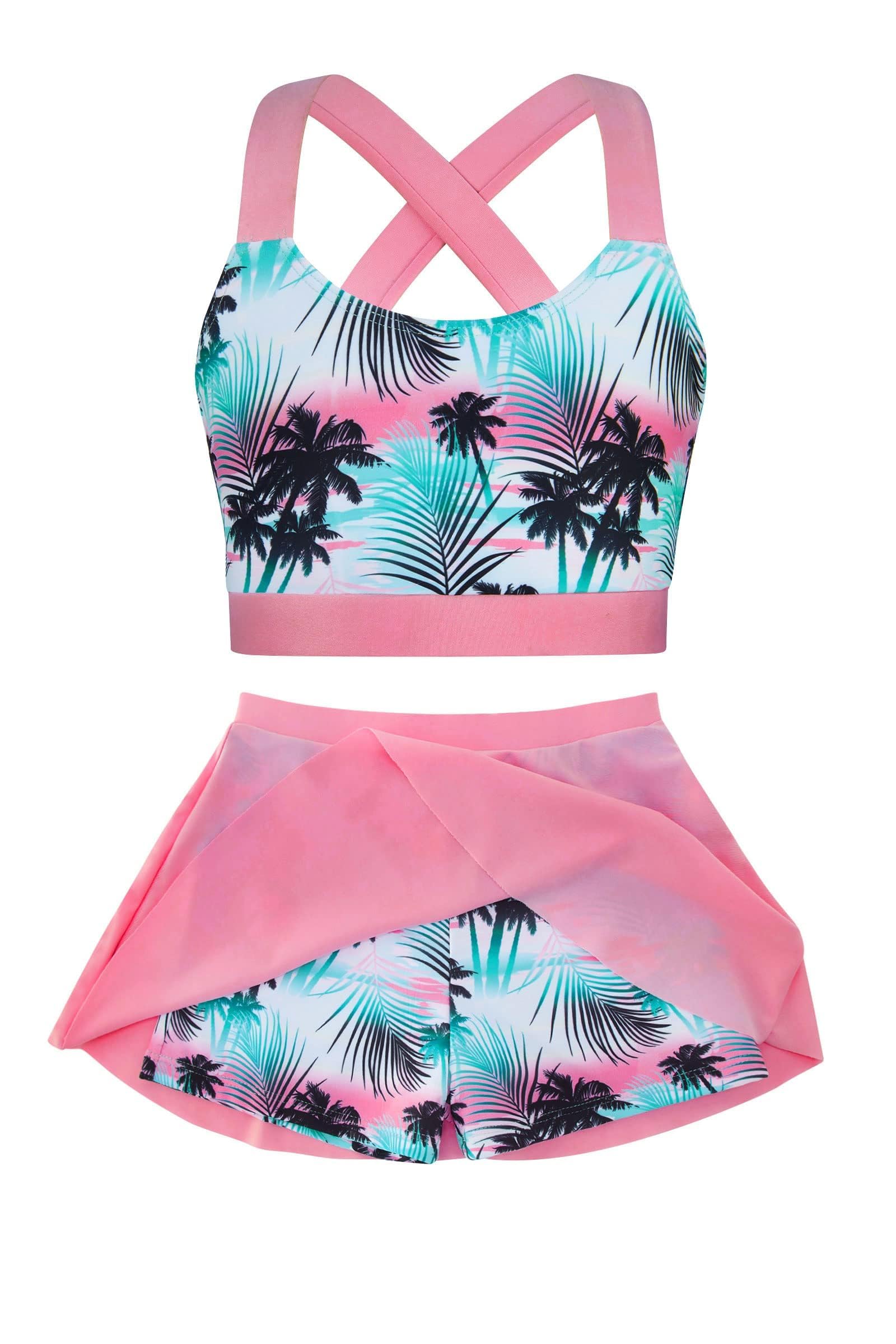 Girls Swimsuit 2 Piece Bathing Suit with Skirted Boyshorts 5-16Y