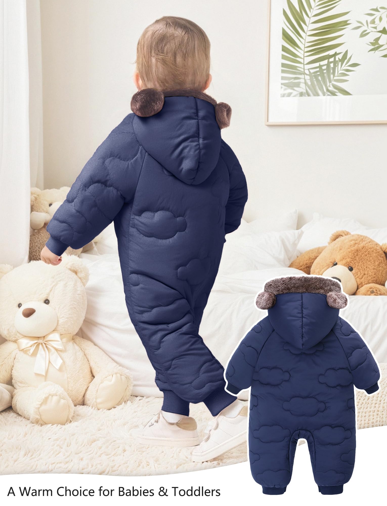 FEOYA Tuta da neve per bambini, in pile con cappuccio, per bambini, invernale, da neve, per bambini, impermeabile, calda, imbottita, per esterni, 6-24 mesi