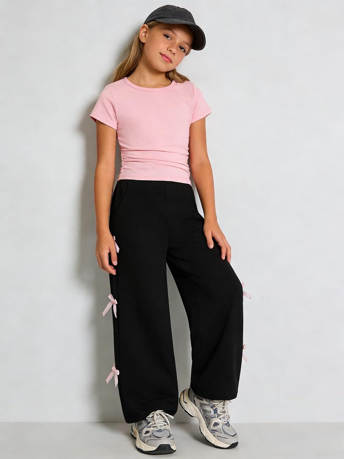 Tween Girls Clothes Short Sleeve Tops and Bowknot Wide Leg Sweatpants Casual Trendy Outfit for Teen Size 7-14