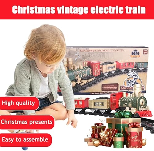Miniatura 5 de Tren de Navidad con música y luz, juego de tren eléctrico que funciona con pilas, árbol de Navidad fácil de instalar para niños