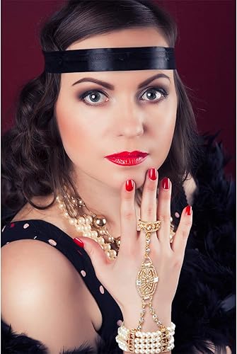 Miniatura 6 de Juego de 2 pulseras de los años 20 de los años 20, pulsera de cristal de perlas de imitación para mujer