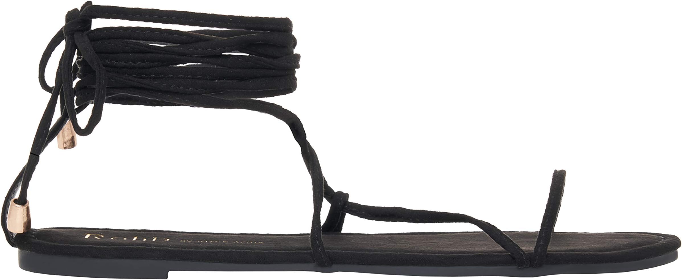 Rohb By Joyce Azria Getty Strappy Lace Up Gladiator Flat Summer Sandal (Black Faux Suede) Size 7