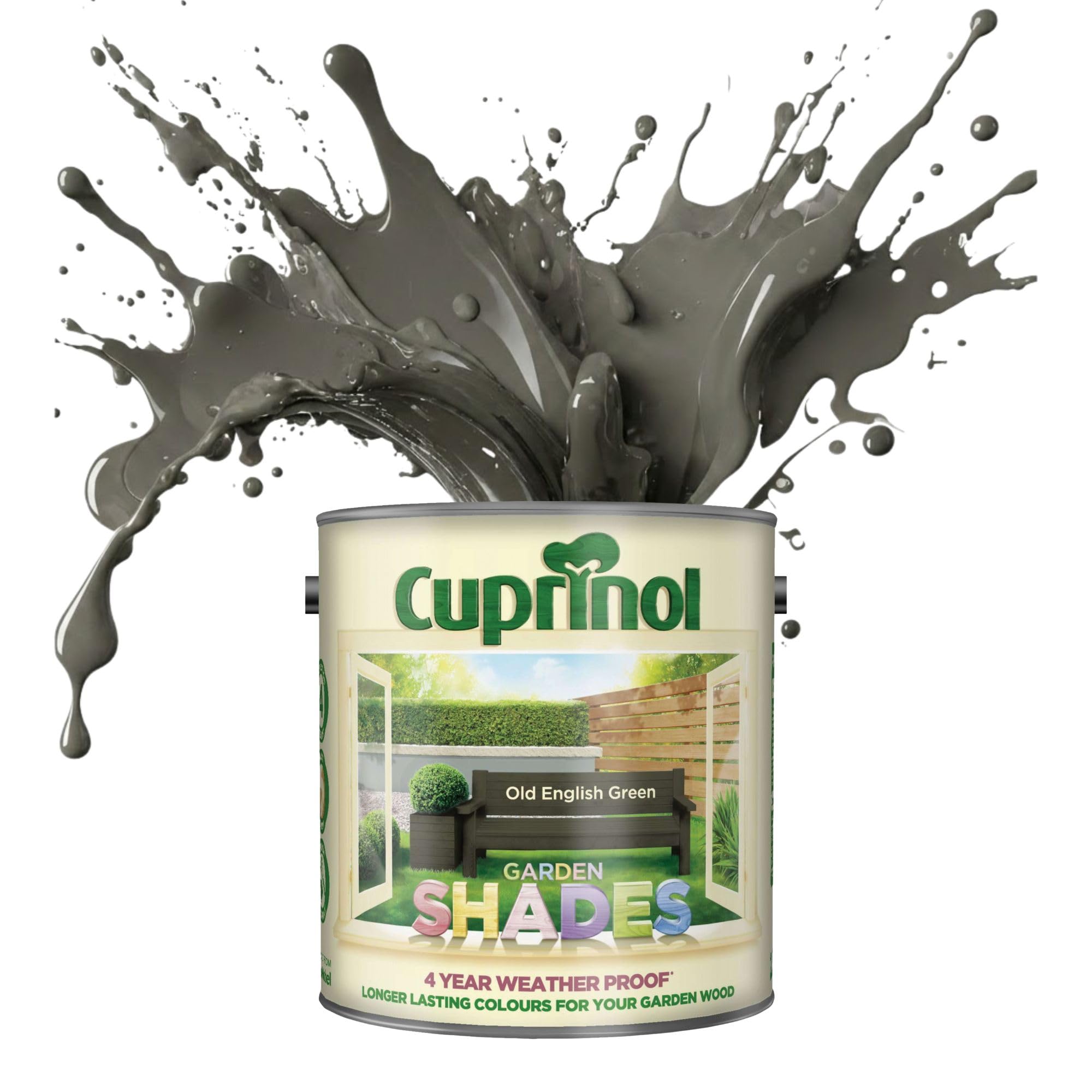 ARUUJ Garden Shades Old English Green, 1 Liter Fence Paint, Outdoor Wood Paint for Sheds, Gardens Furniture, Trellis Fence & Exterior Wood, Water Based Matt Finish, Weather Resistant