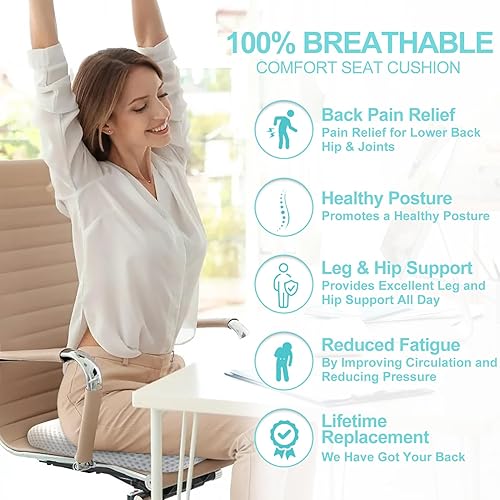 Miniatura 3 de Cojín de asiento, cojín para silla de oficina, cojín de alivio del dolor del coxis para sillas de oficina, 19.5 x 15.5 pulgadas (blanco, material 3D