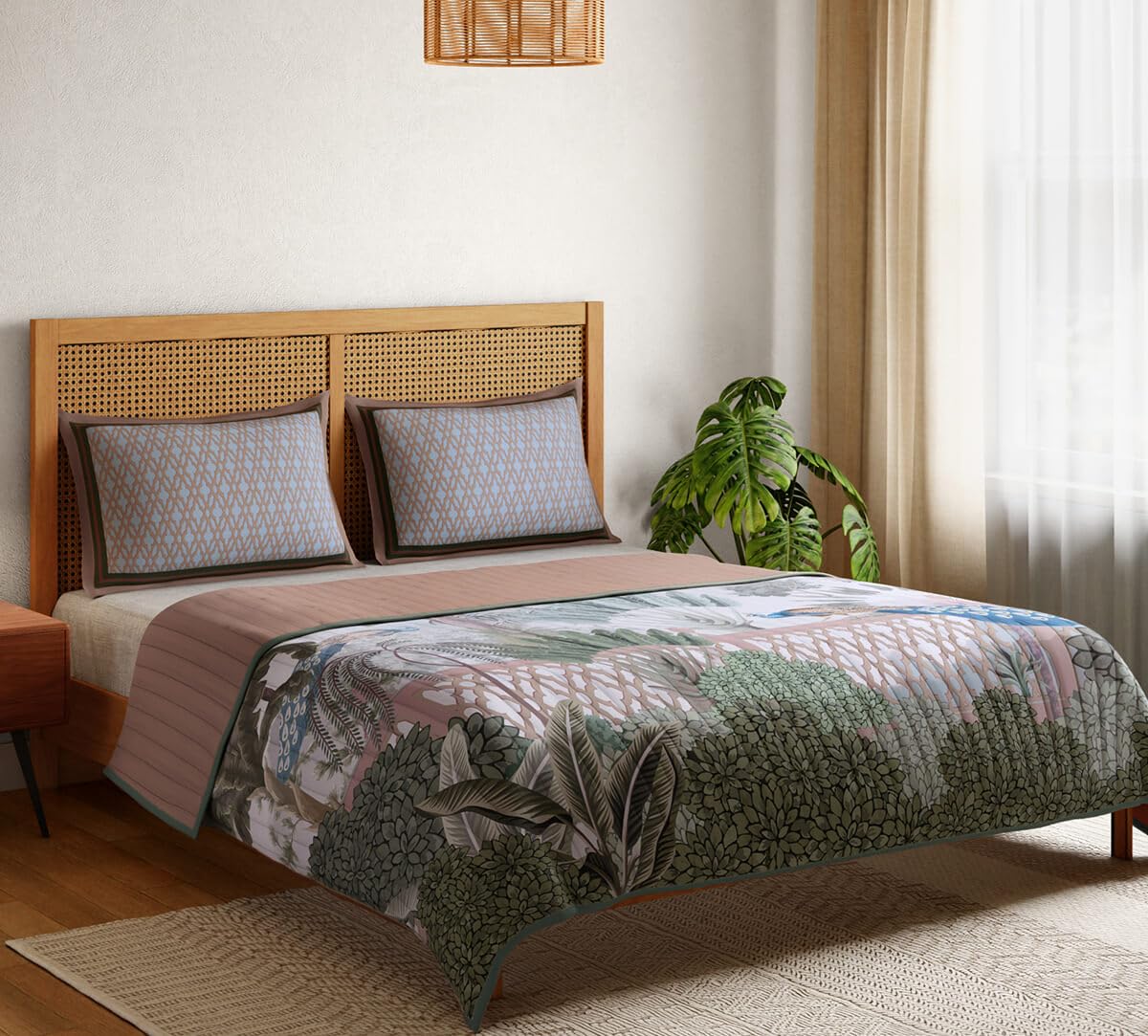 India Circus by Krsnaa Mehta Blooming Meadow King Size Quilted Bed Cover Bedsheet Bedspread with 2 Pillow Case for Double Bed Durable and Lightweight (228 cm x 274 cm)-image-37