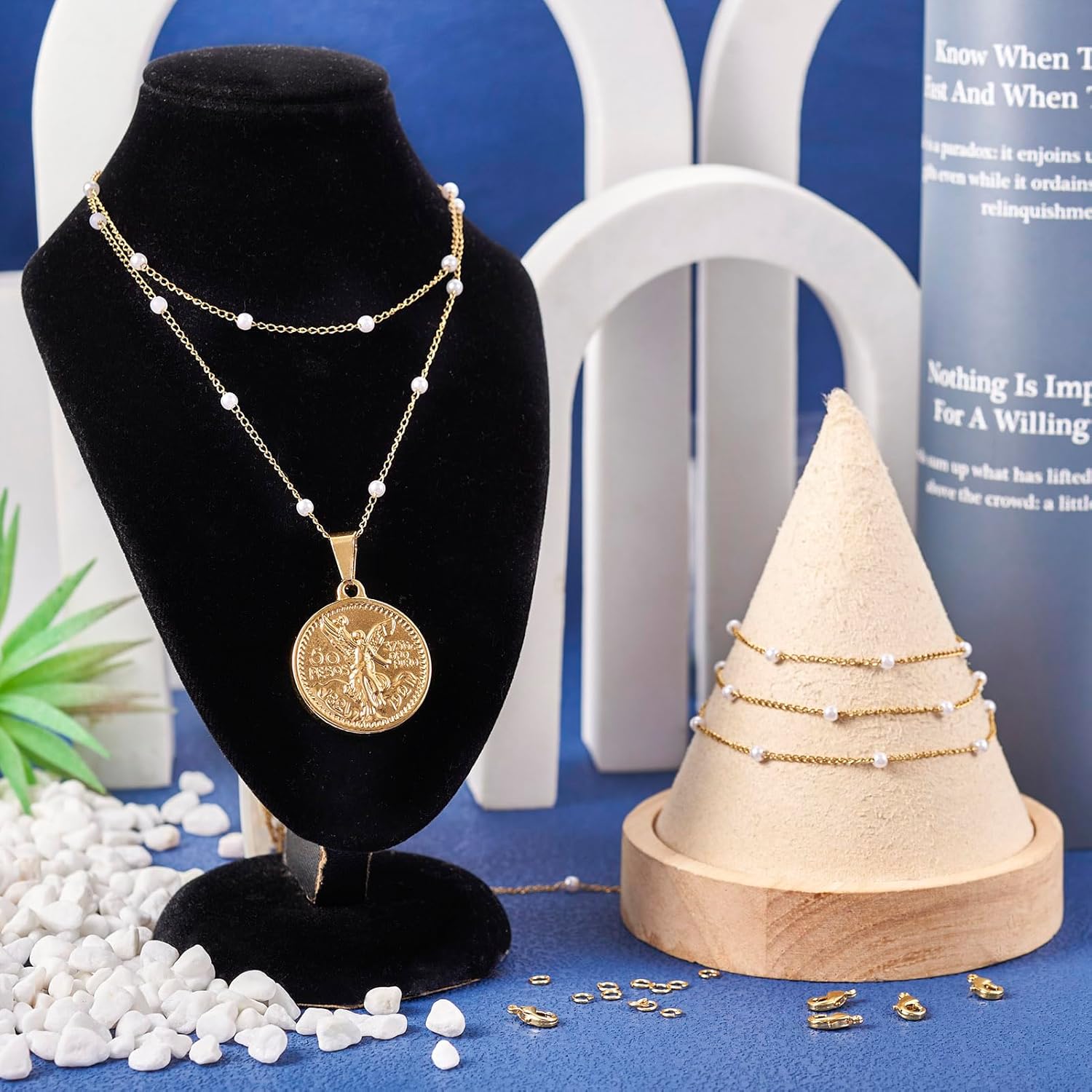 Pandahall 14K Gold Plated Stainless Steel Chains 16.4 Feet Pearl Beaded Necklace Chains for Jewelry Making & Golden Lobster Claw Clasps Open Jump Ring for Men Women DIY Jewelry Making Bracelet - Image 2