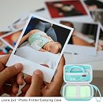 Elonbo Carrying Case for Liene 2x3” Photo Printer, Portable Mini Color Instant Print Digital Camera Hard Travel Bag, Smartphone Picture Printer Storage Holder, Mesh Pocket Fits Photo Paper Cable,Green
