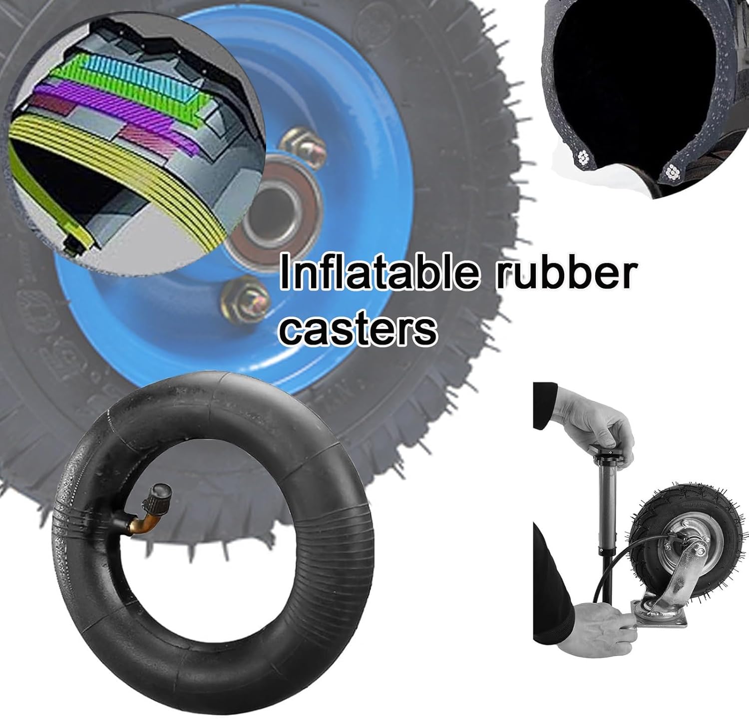 Replacement Foot Wheel for Hand Trucks and Wheelbarrows, Swivel Caster, Fixed Caster, 2pcs, with Brakes Heavy Duty Caster, 6 Inch 8 Inch 10 Inch, Rubber Caster