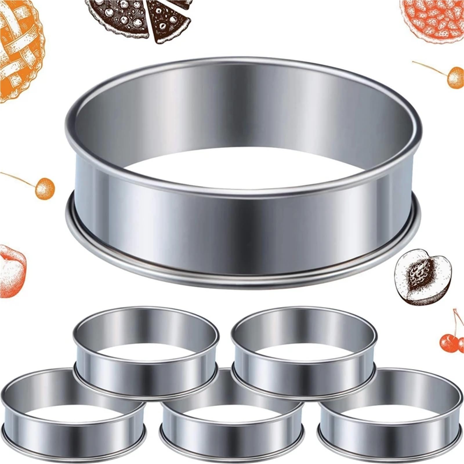 6 Piezas Anillos de Tarta Muffin Anillo Doble Laminado Acero Inoxidable Molde Redondo Metal for Hacer Alimentos para Repostería Y Horneado