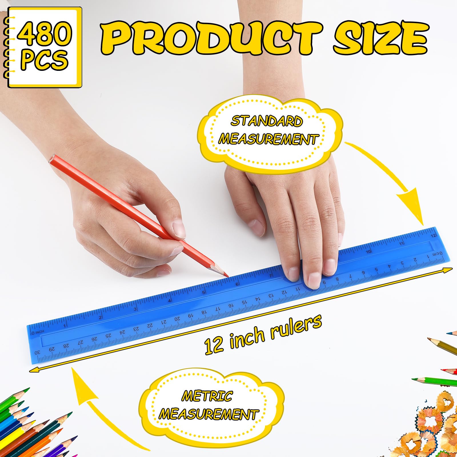 Harloon 480 Stück klare Farbe Kunststoff-Lineal Bulk gerade Lineale mit Zentimetern Zoll 8 Farben transparent flexibel Lineal für Kinder Schüler zurück zur Schule Klassenzimmer Home Office Supplies