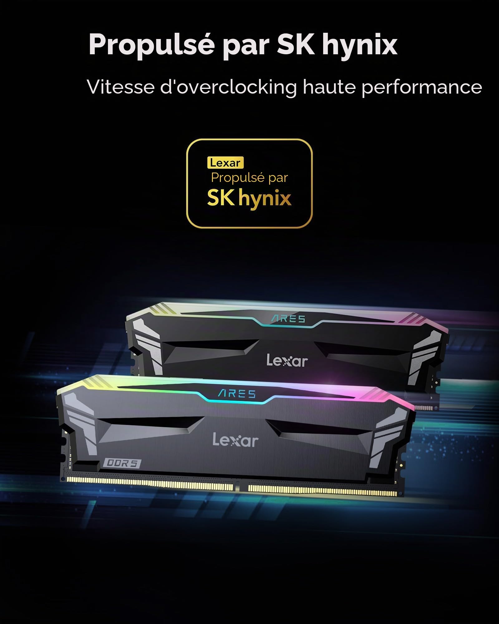 Lexar RGB DDR5 RAM Kit 32 Go (2x16 Go) 6800 MHz CL34, Mémoire 288 broches UDIMM pour ordinateur de jeu PC, Mémoire DRAM de bureau pour XMP 3.0, AMD EXPO, CL34-45-45-108, 1.4V