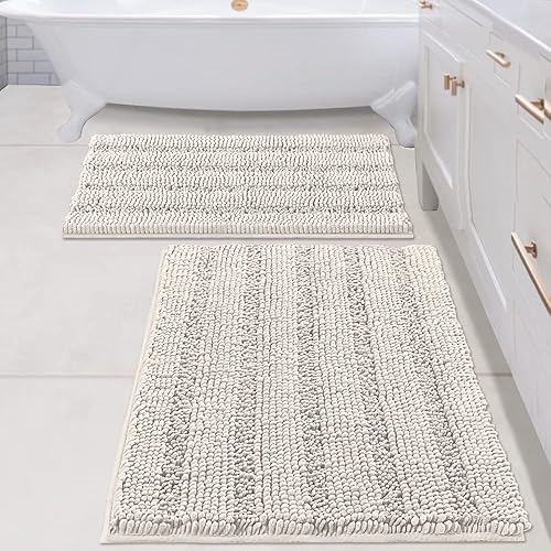 Miniatura 103 de H.VERSAILTEX Alfombras de baño antideslizantes extragruesas de felpilla a rayas 24" x 36" Absorbentes, antideslizantes, suaves, esponjosas