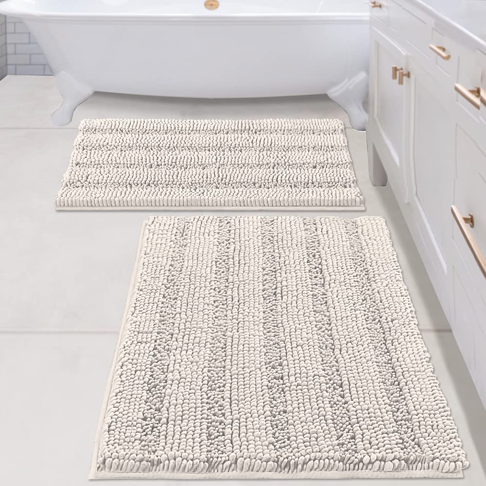 Bathroom Rugs Sets 2 Piece Plush Chenille Bath Rugs Non-Slip Bath Mats Absorbent Shaggy Rugs,Bathtub Mat,Bathroom Mats,Washable Bathroom Carpet for Tub, Shower,Washroom