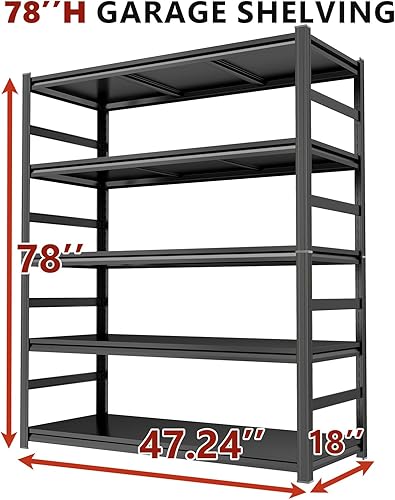 Miniatura 2 de Estantería de metal para garaje, estantes de almacenamiento de acero resistente, capacidad de 3000 libras, estante de metal ajustable de 5 niveles,