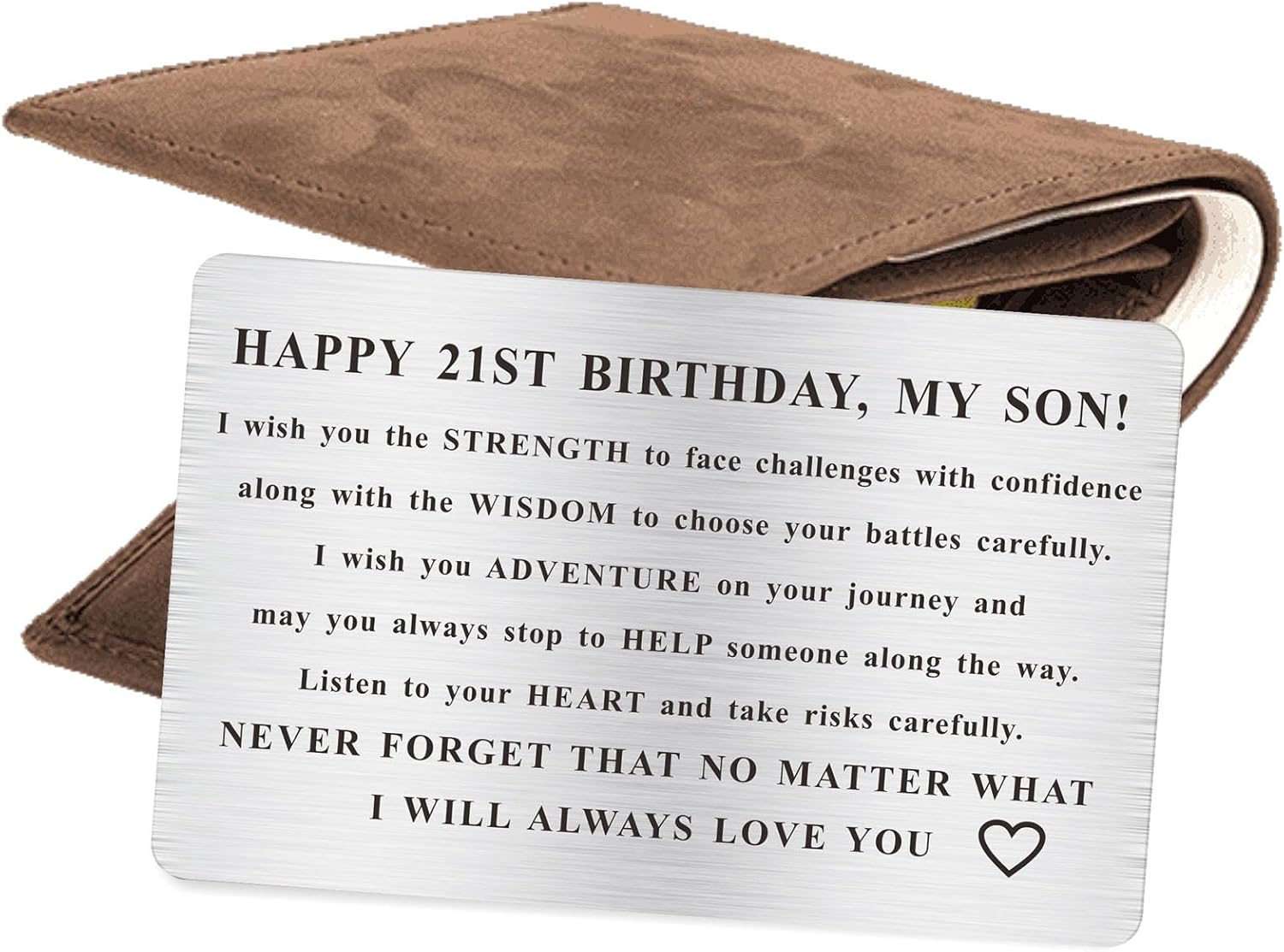 Son 21st Birthday Card Gifts for Him, 21 Year Old Son Birthday Decorations for Men, Metal Wallet Card - Image 2