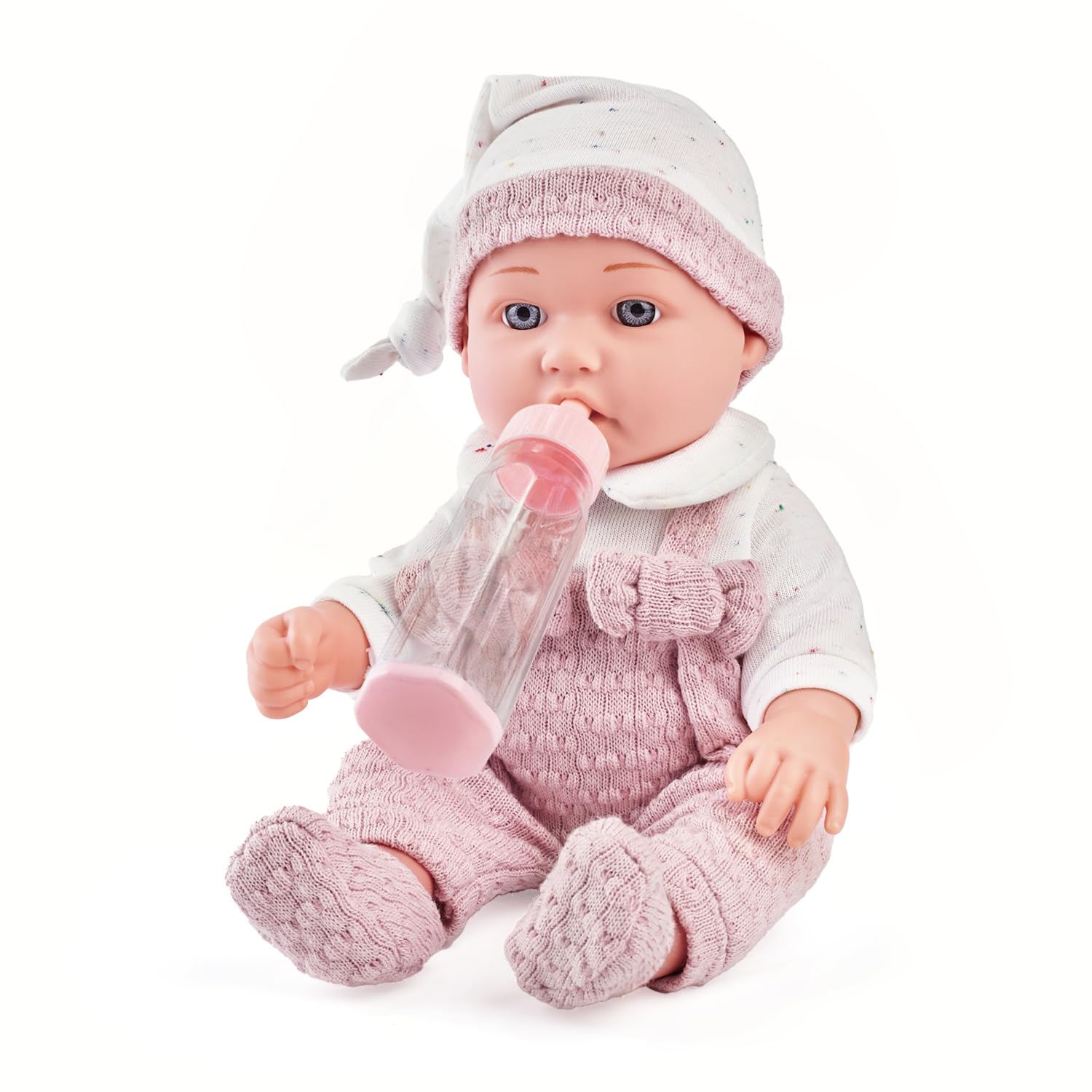 eDollable 30 cm Baby Puppen Spielset für Mädchen enthält eine Flasche, einen Schnuller, Kleidung, eine weiche Decke und komplettes Zubehör für Rollenspiele. Perfekt für Kleinkinder ab 3 Jahren.