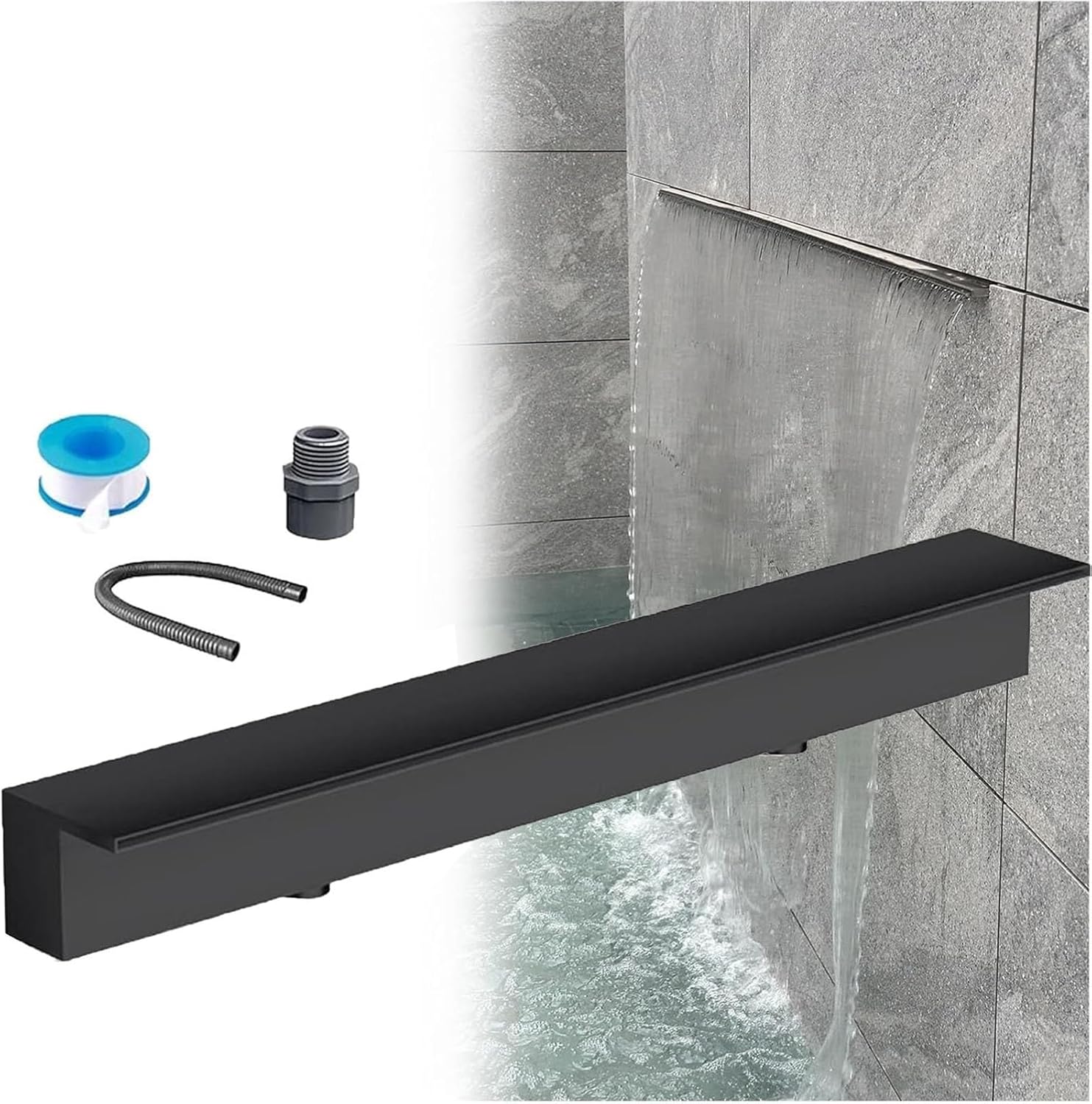 Water Curtain Waterfall Outlet Device, Stainless Steel Spillway Kit with Fittings for Pond and Patio Deck Waterfall