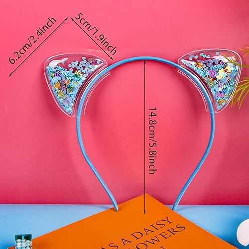 Miniatura 2 de Fishdown Diademas de orejas de gato con purpurina para niñas y niños, diadema brillante con orejas de gato, diadema colorida con lentejuelas para la