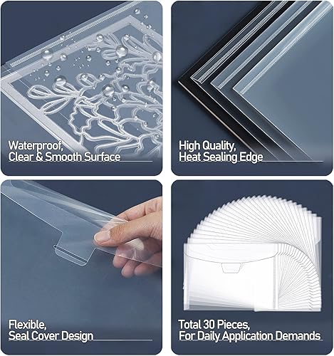 Miniatura 2 de KELIFANG 30 bolsas de almacenamiento transparentes para sellos y troqueles, 7 x 5 pulgadas, bolsillos troquelados para hacer tarjetas de bricolaje,
