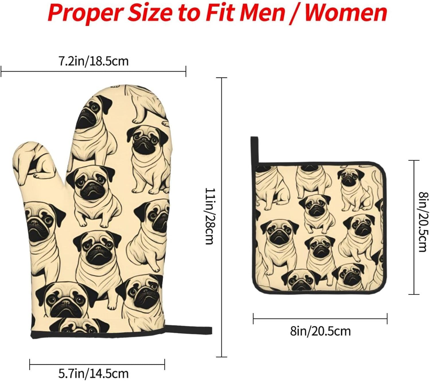 Cute Pug Dog Print Heat Resistant Microwave Gloves, Used for Baking, Cooking, and Fashion Kitchen Essentials