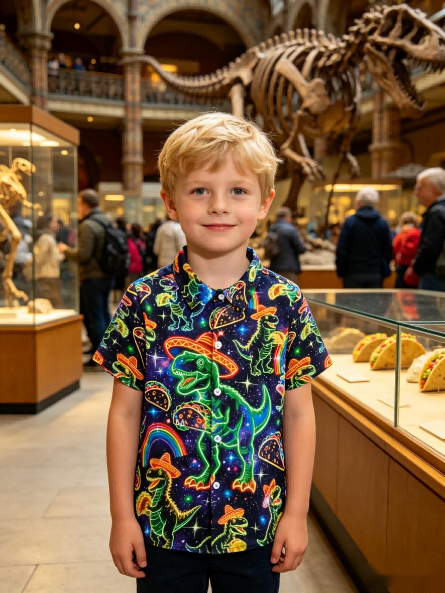 ALISISTER Neon Hemd Jungen Kurzarem Hawaiihemd Kinder mit Knöpfe Sommerliches Freizeithemd 3-10 Jahre