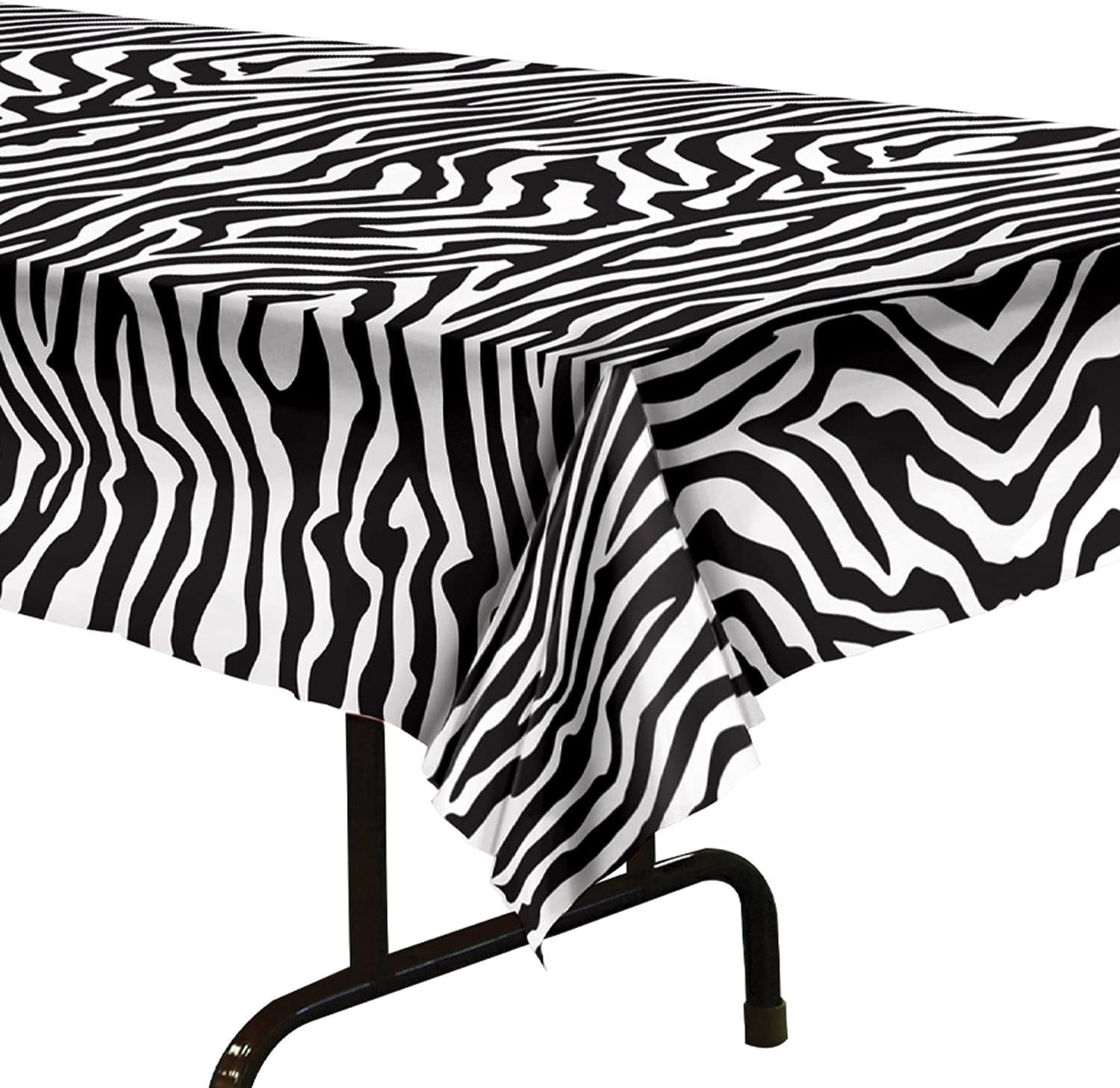 Beistle Plastic Disposable Rectangular Zebra Print Table Cover Bachelorette Birthday Party Supplies and Tableware, 54"x108", Black, White