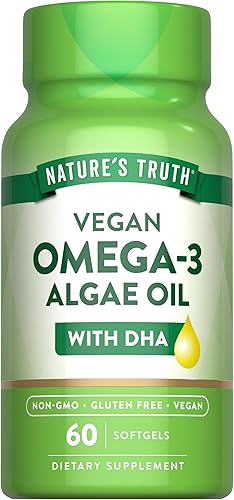 Nature's Truth Cápsulas blandas veganas Omega 3 | 60 unidades | Fórmula de aceite de algas con DHA | Suplemento sin OMG y sin gluten