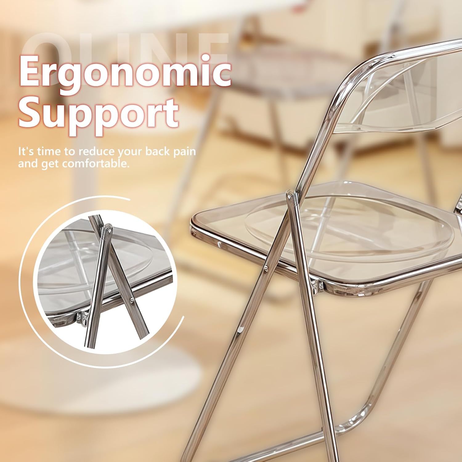 2 Pack Clear Plastic Folding Chairs - Modern Duo Stackable for Studio Apartment, Display Corner, Minimalist Space (250lb Capacity)