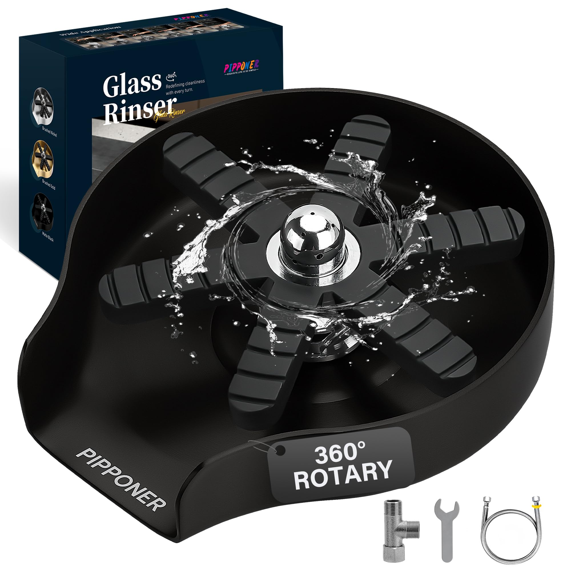 360° Rotating Jet Glass Rinser for Kitchen Sinks, Upgrade 5” Black Cup Rinser,Heavy-Duty Stainless Steel Cup Washer, Ideal for Cleaning Your Glassware and More (Matte Black)