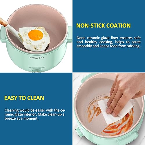 Miniatura 4 de Hoyatoka Olla caliente eléctrica olla eléctrica antiadherente portátil de 2 litros con vaporizador mini olla eléctrica multifunción para saltear
