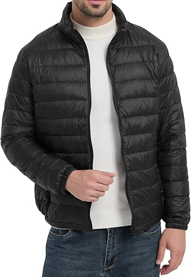 Men's Quilted Lightwight Puffer Jacket, Down Jacket Coats with Pockets, Portable Winter Coat with Storage Bag