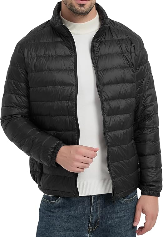 Men's Quilted Lightwight Puffer Jacket, Down Jacket Coats with Pockets, Portable Winter Coat with Storage Bag