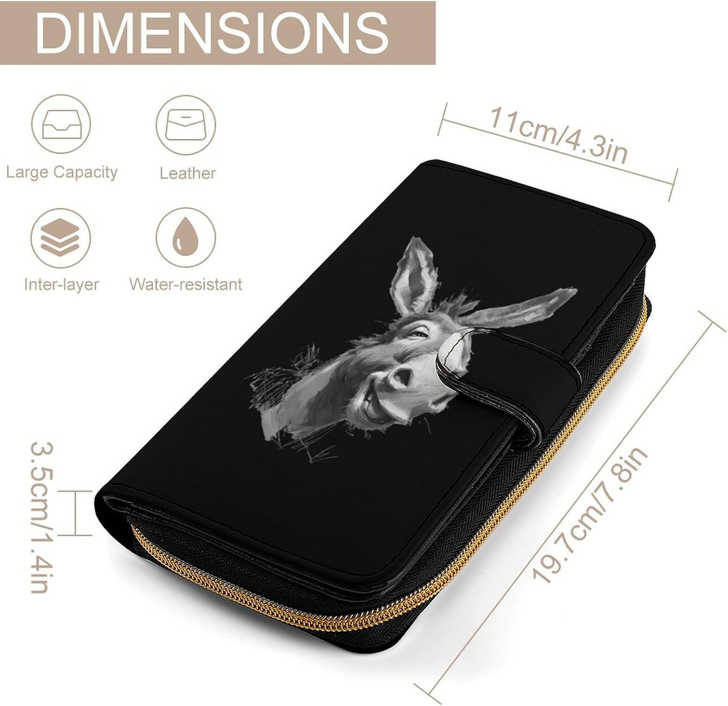 Mocking Donkey Clutch Purses for Women Long Wallet Coin Pouch Card Holder with ID Window