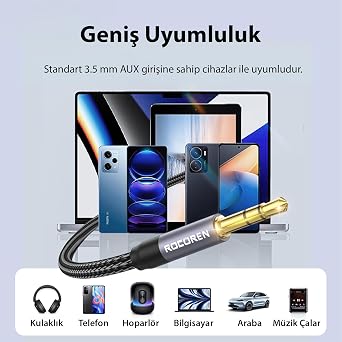 Rocoren 3.5mm Hi-Fi TRS AUX Ses Kablosu 50 CM